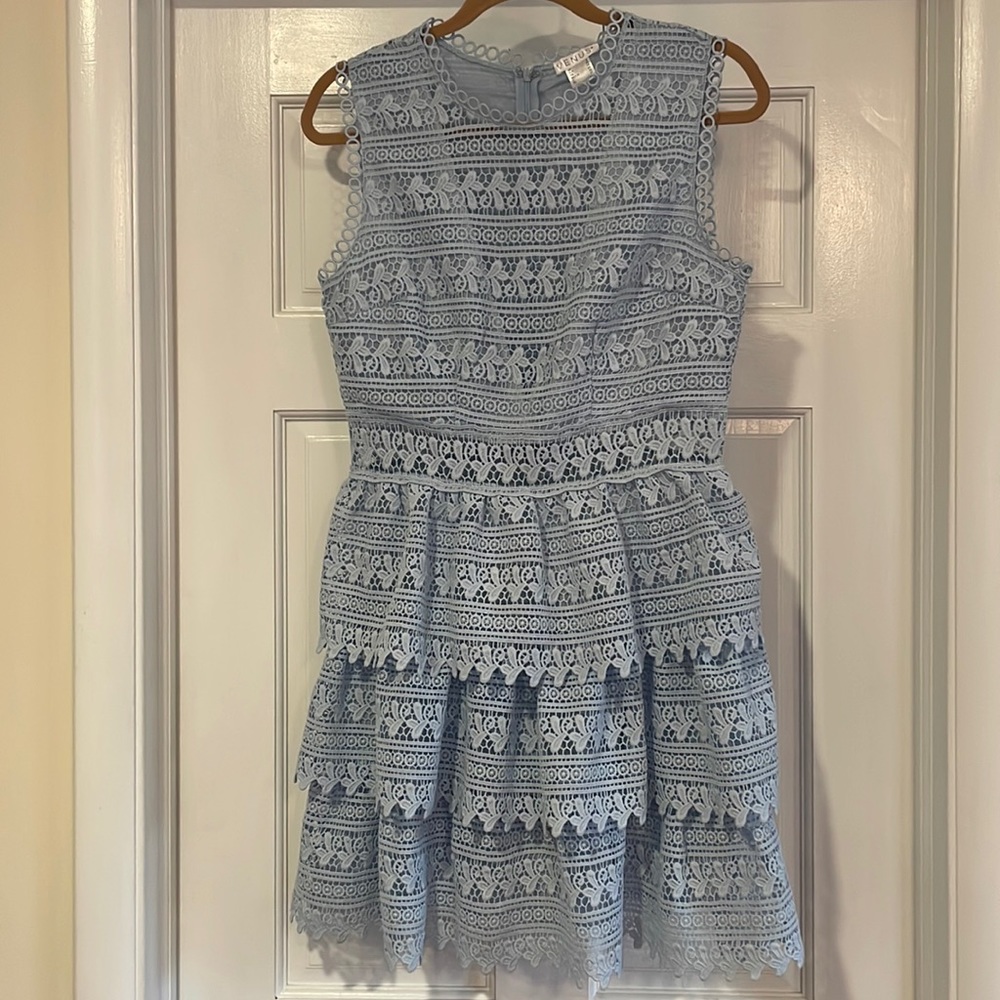 Tiered baby blue lace dress